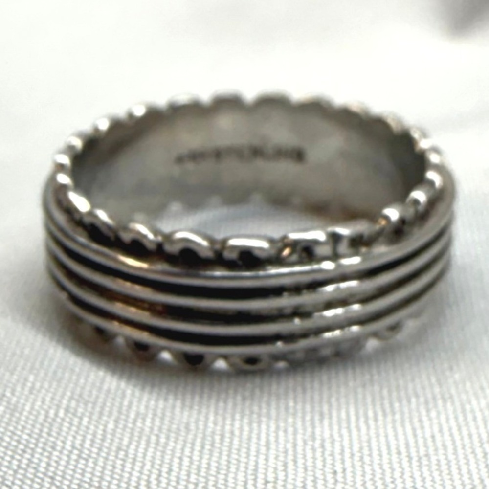 Uncas Band Ring Unisex 7 Silver Excellent Vintage Sterling Ribbed Scalloped